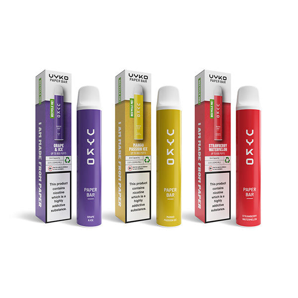 20mg VYKO (99% Plastic Free) Paper Bar Disposable Vape Device 800