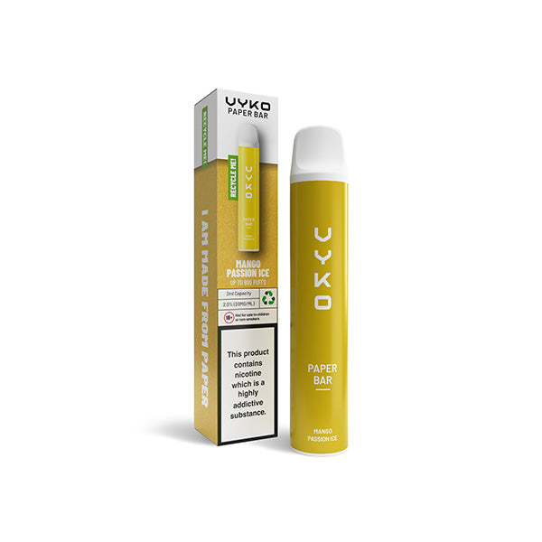 20mg VYKO (99% Plastic Free) Paper Bar Disposable Vape Device 800
