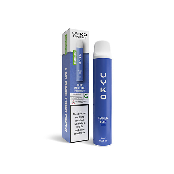20mg VYKO (99% Plastic Free) Paper Bar Disposable Vape Device 800