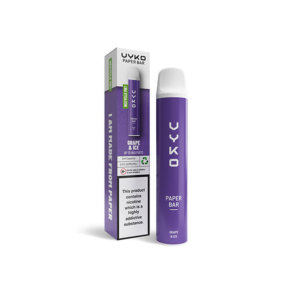 20mg VYKO (99% Plastic Free) Paper Bar Disposable Vape Device 800