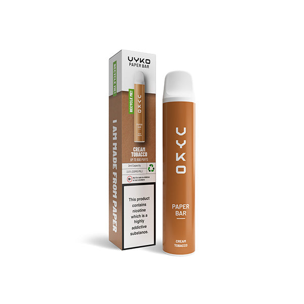 20mg VYKO (99% Plastic Free) Paper Bar Disposable Vape Device 800